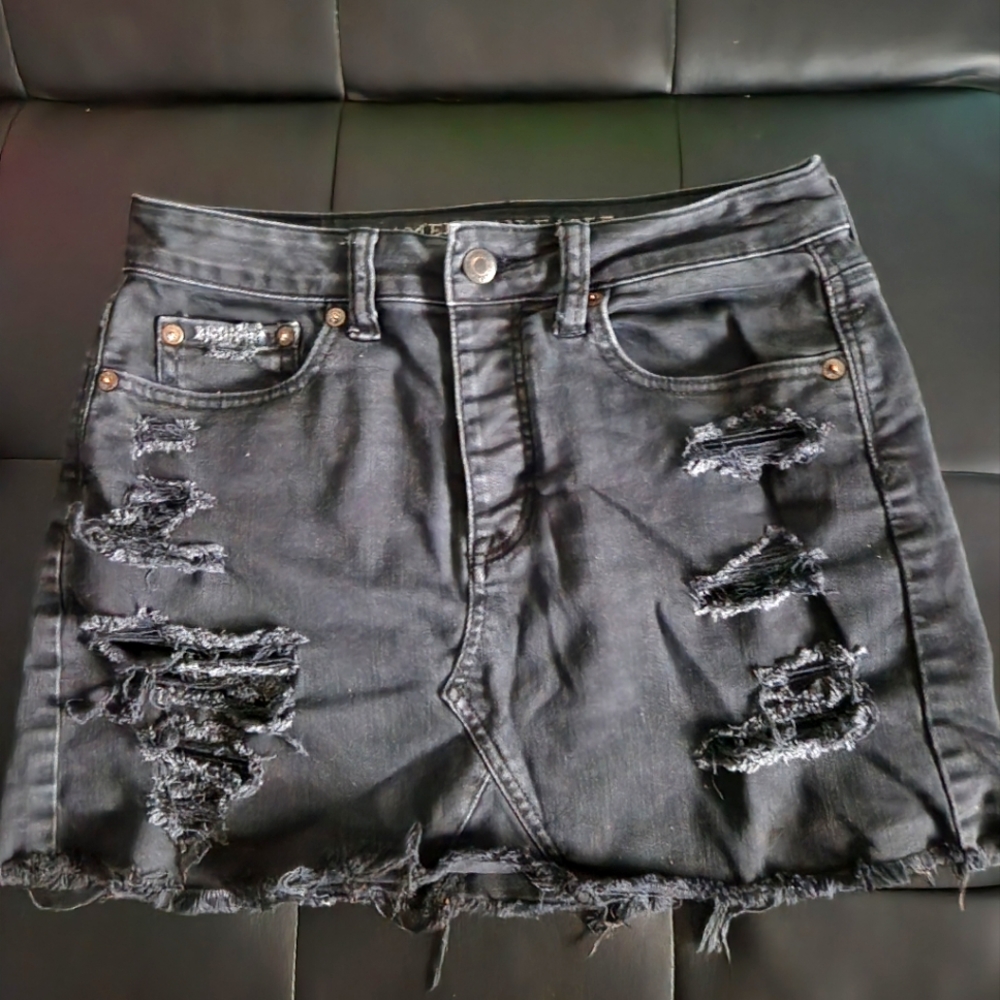 Black Distressed mini skirt